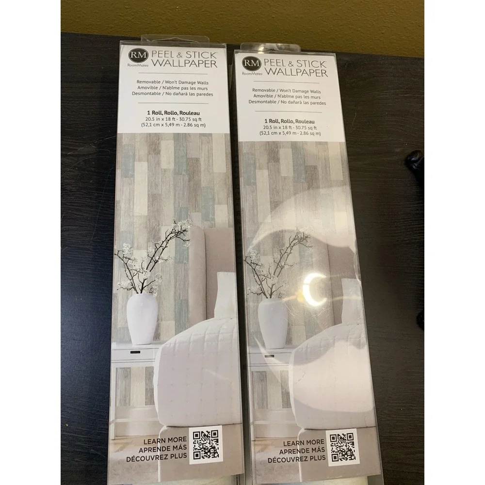 Roommates Set Coastal Blue Distressed Faux Wood Plank Peel and Stick Wallpaper